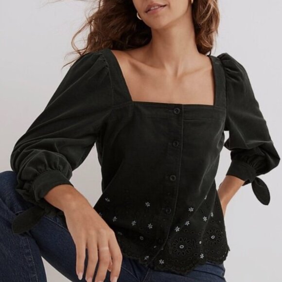 Madewell Evergreen Corduroy Embroidered Button-Front Blouse – Size Small - Picture 1 of 7